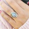 Stone inlay, retro ethnic ring with stone, jewelry, wish, moonstone