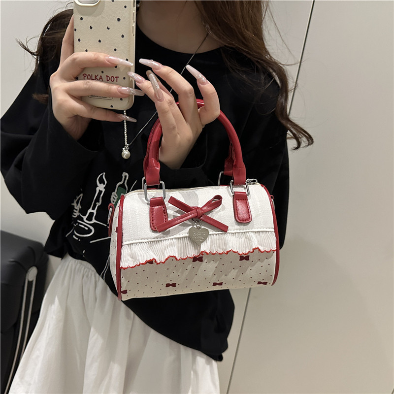 韩系可爱蝴蝶结手提包包女2025夏季甜美时尚蕾丝边百搭单肩斜挎包|undefined