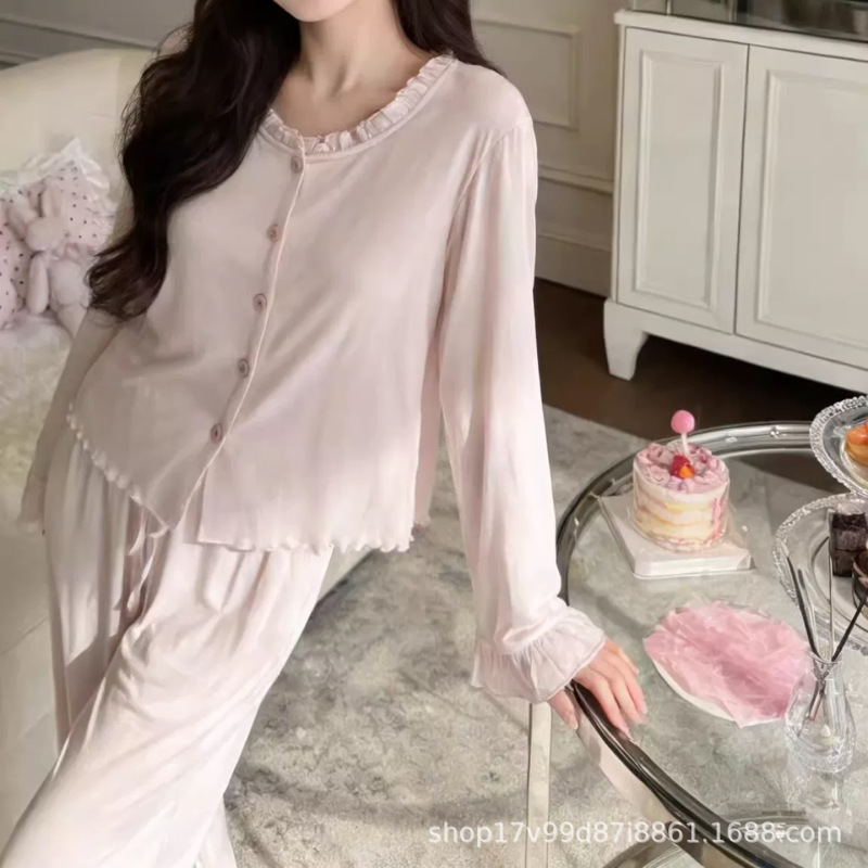 Modal Pajamas for Women, Summer Long-Sleeved Pants, Spring Sexy Set, Pure Desire Home Wear for Women, Can Be Worn Outside with Chest Pads Modal Pajamas for Women, Summer Long-Sleeved Pants, Spring Sexy Set, Pure Desire Home Wear for Women, Can Be Worn Outside with Chest Pads