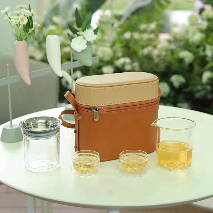 迷你家居悦游旅行茶具套装二人便携户外带茶斜挎现代风格礼盒收纳