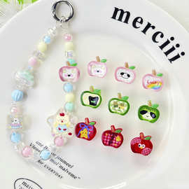 可爱印花苹果串珠散珠diy手工串珠手链项链包挂编绳饰品配件材料