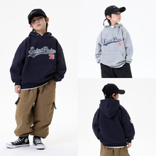 男童卫衣2025秋冬新款儿童字母印花连帽上衣帅气男宝宝加绒长袖潮