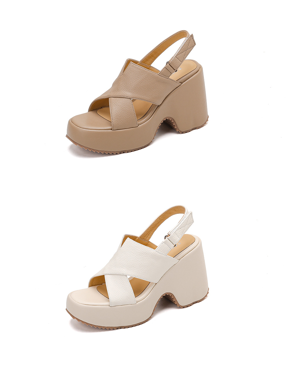 Sandal cao gót nữ hở mũi đế xuồng 10 cm da thật phong cách La Mã — màu trắng ngà, màu mơ chi tiết 22