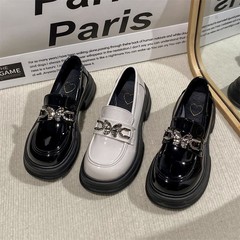 レトロな英国スタイルのスカート付きシングルシューズ、女性用厚底メリージェーンスモールレザーシューズ、高級太いヒール、万能ローファー