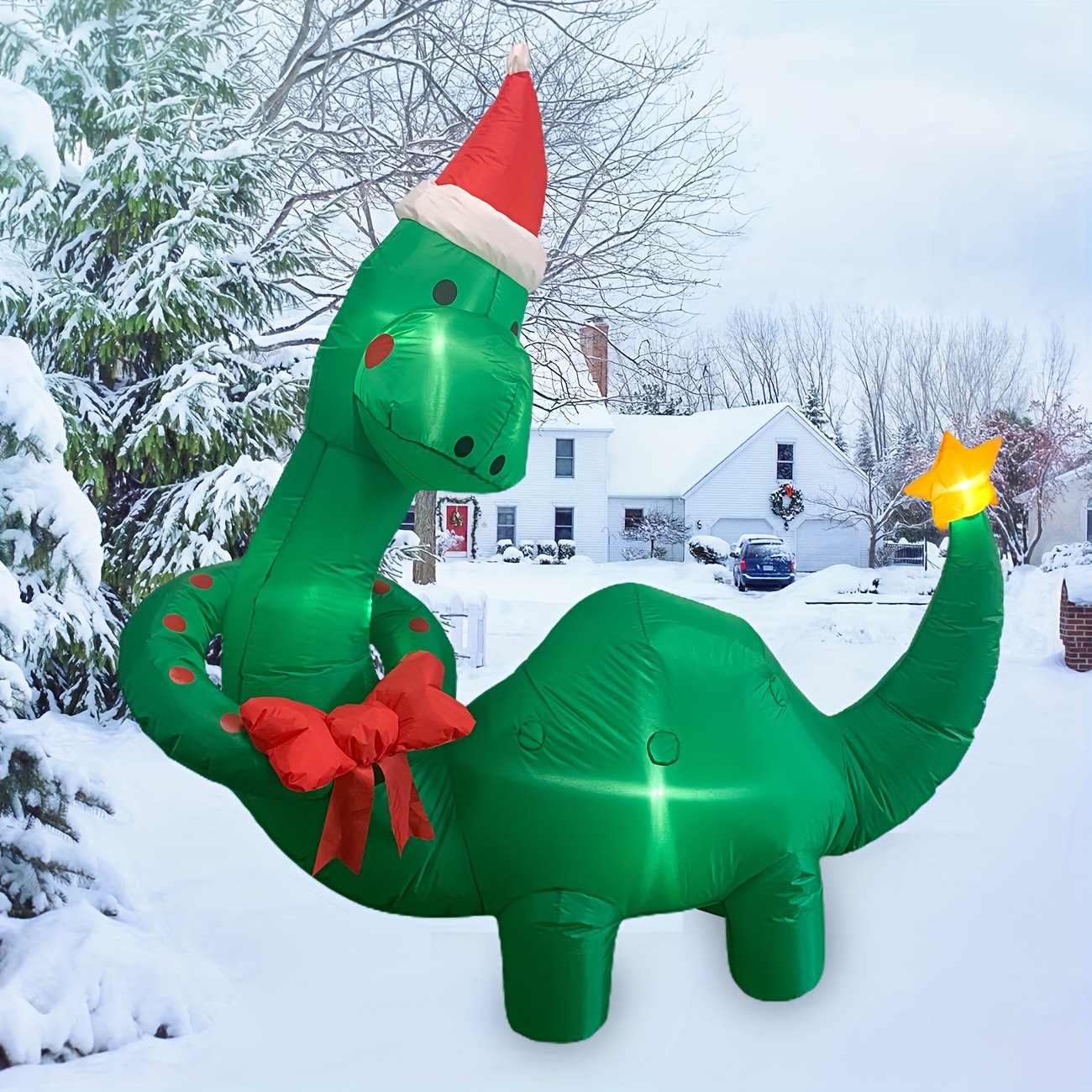 Amazon popular de Navidad inflable centro comercial grandes adornos decorativos vestido de Navidad sombrero de Navidad dinosaurio adornos inflables