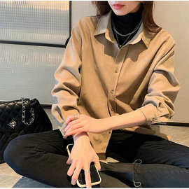 灯芯绒叠穿衬衫女春秋新款港风设计感小众百搭复古港味长袖衬衣