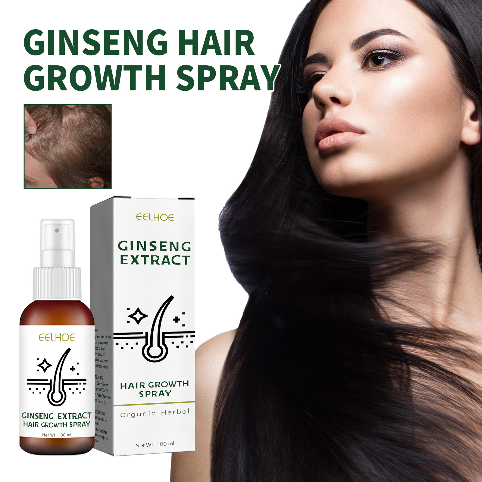 EELHOE Ginseng Hair Thickness Spray, hair care and hair care improvement, hair care, moisturizing and anti-hair loss nutrition spray_voghion.com