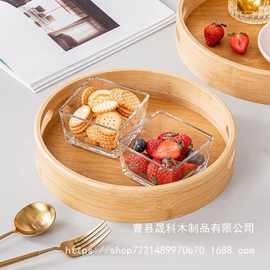 竹制圆形托盘带手柄的木质托盘适用于坐垫厨房咖啡桌