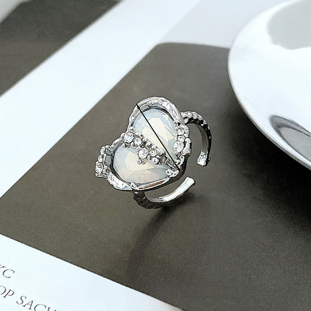 Cold Wind Ring Love Zircon Ring Female ins Niche Design Advanced Sense Opening Adjustable Ring_voghion.com