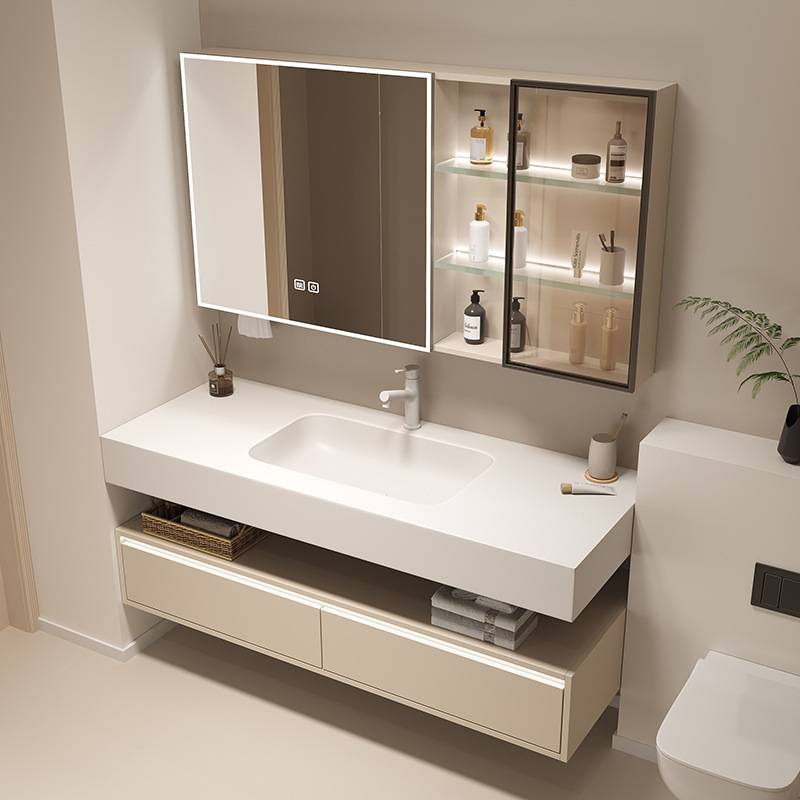 Gabinete de baño sin costura de dos capas de tablero de roca, cajón de baño, lavabo, lavabo, lavabo de lavado de cara, lavabo de abeja combinado