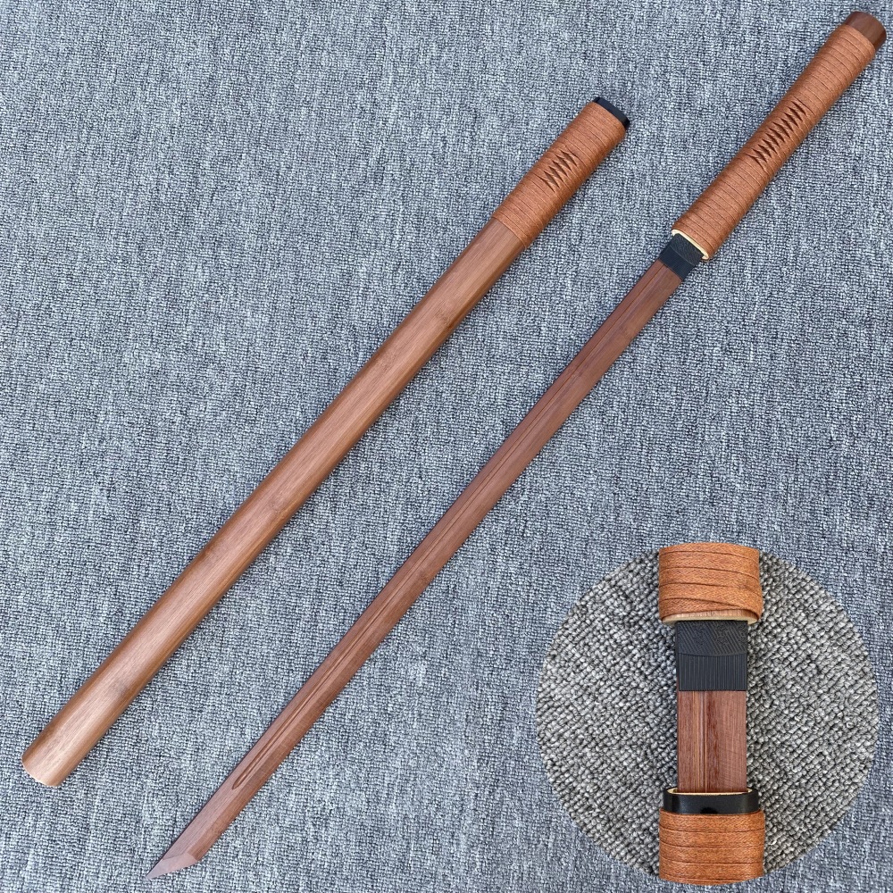Wooden sword with sheath, samurai iaido practice training, kendo, solid wood and bamboo toy/performance prop, unsharpened wooden weapon.