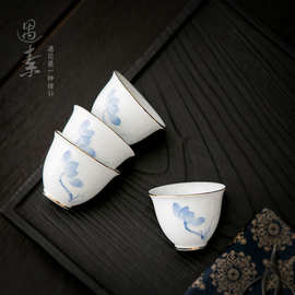 白瓷手绘茶杯品茗杯功夫茶具喝茶小茶碗创意手画杯子陶瓷品杯家用