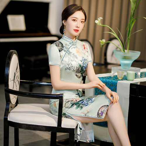 Chinese dress retro oriental china traditional qipao dress cheongsam for women stage performance photos shooting dress