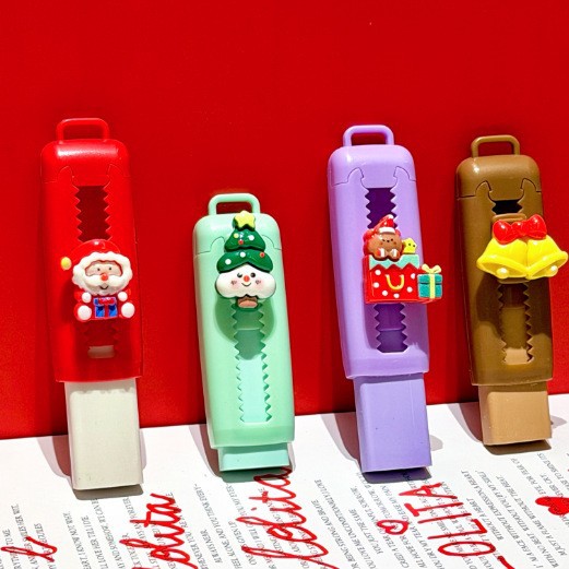 Nuevos borradores de navidad de empuje y tracción lindos de alta belleza campana regalo de goma estudiantes de papelería