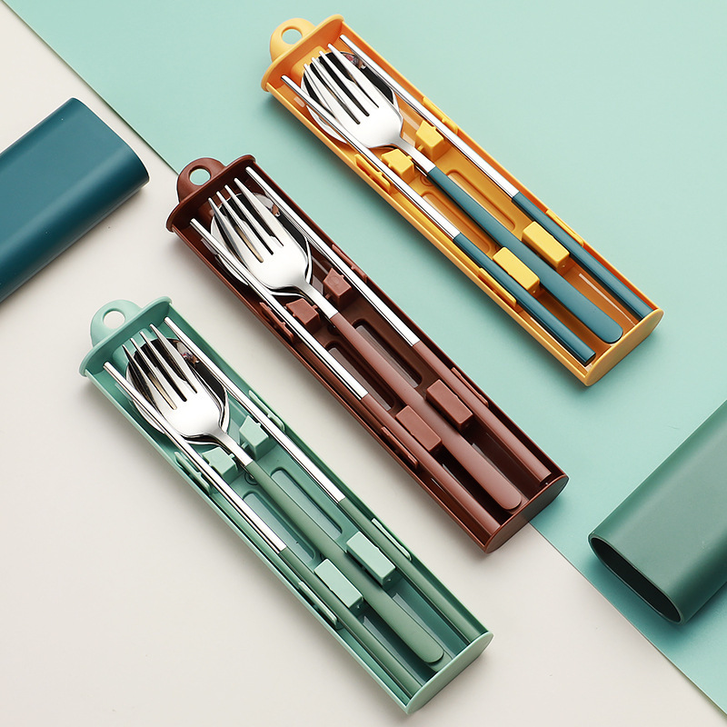 304 Stainless Steel Portable Tableware Spoon Fork Chopsticks Three-piece Set Creative Tableware suit Student Travel Tableware 304 Stainless Steel Portable Tableware Spoon Fork Chopsticks Three-piece Set Creative Tableware suit Student Travel Tableware