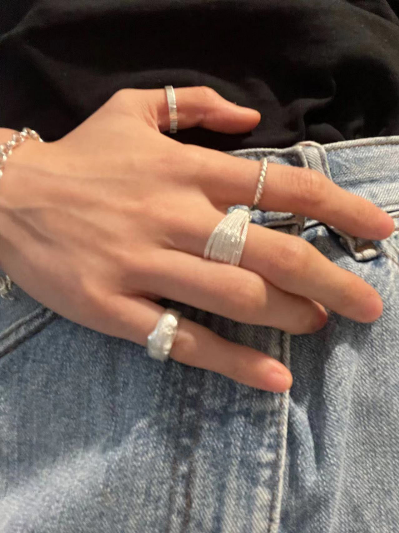 Collezione completa in argento Sterling martellato fatto a mano, design di nicchia, stile versatile, unisex._voghion.com