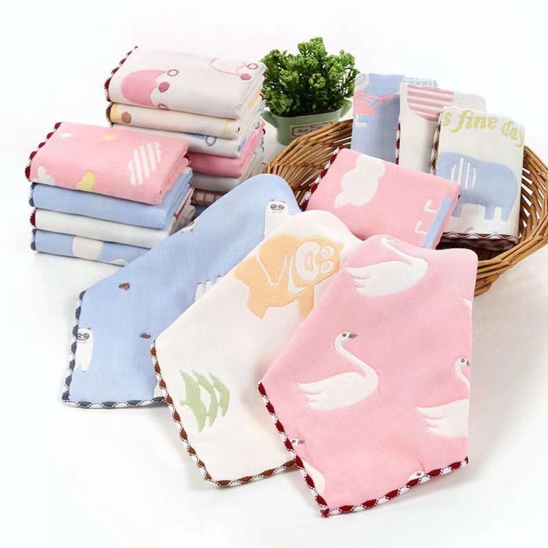 Customized 6-Layer Jacquard Gauze Square Towel Wholesale Kindergarten Kidsren's Small Embroidered Logo Towel Cotton Gauze