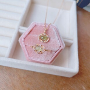 Agete Finnish Aurora Irregular Natural Peridot Ring Pendant 925 Silver Gold-plated Retro Clavicle Chain Necklace