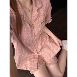 带胸垫天丝棉夏季新款睡衣女简约休闲短袖短裤薄款舒适家居服套装
