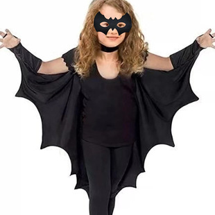 Cross-border Hot-selling Halloween Cloak Bat-shaped Children's Cloak Jumpsuit Cat Girl Black Cloak with Blindfold Set