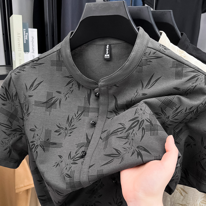Chinese Style Short Sleeve Shirt Men's New Chinese Style Tang Coat Cotton Linen Shirt Summer Thin Vintage Collar Breathable Top