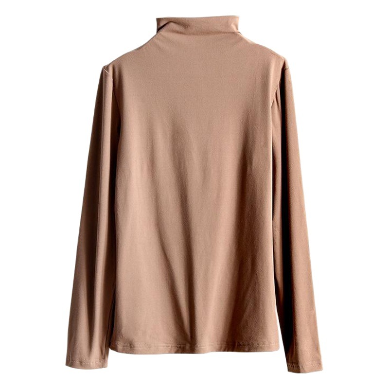 High-quality soft waxy double-sided sanding semi-high collar base shirt women's autumn and winter slim-fit slimming long-sleeved t-shirt inner top