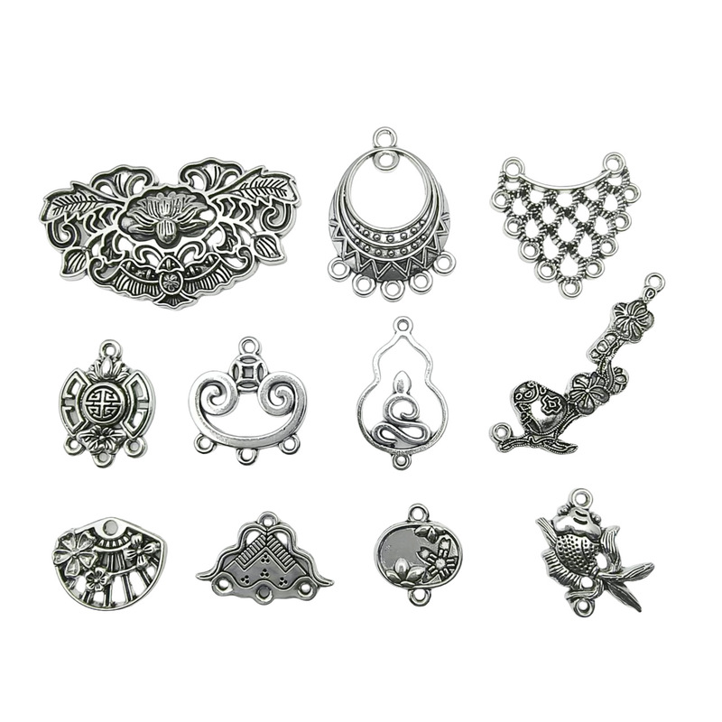 Xizang silver alloy palace binaural hollow necklace pendant retro porous connection DIY earrings making accessories wholesale Xizang silver alloy palace binaural hollow necklace pendant retro porous connection DIY earrings making accessories wholesale