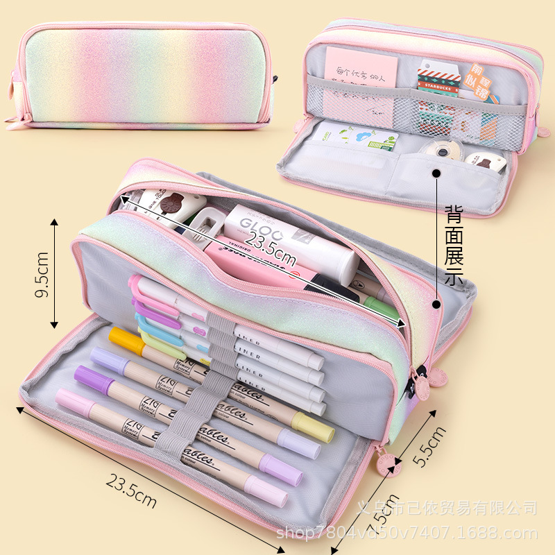 Bolsa de bolígrafo de gran capacidad para estudiantes de primaria simple serie de macarón bolsas de bolígrafo de separación multicapa multifuncional caja de papelería de alto valor facial