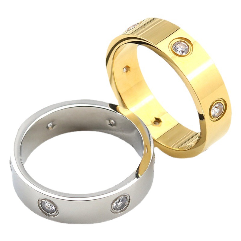 Moda europea y americana Cruz tornillo circón anillo de acero de titanio hombres oro rosa anillo de acero inoxidable joyería ventas directas de la fábrica