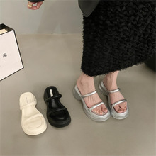 小个子增高厚底拖鞋女夏外穿新款韩版法式仙女风简约黑色松糕凉拖