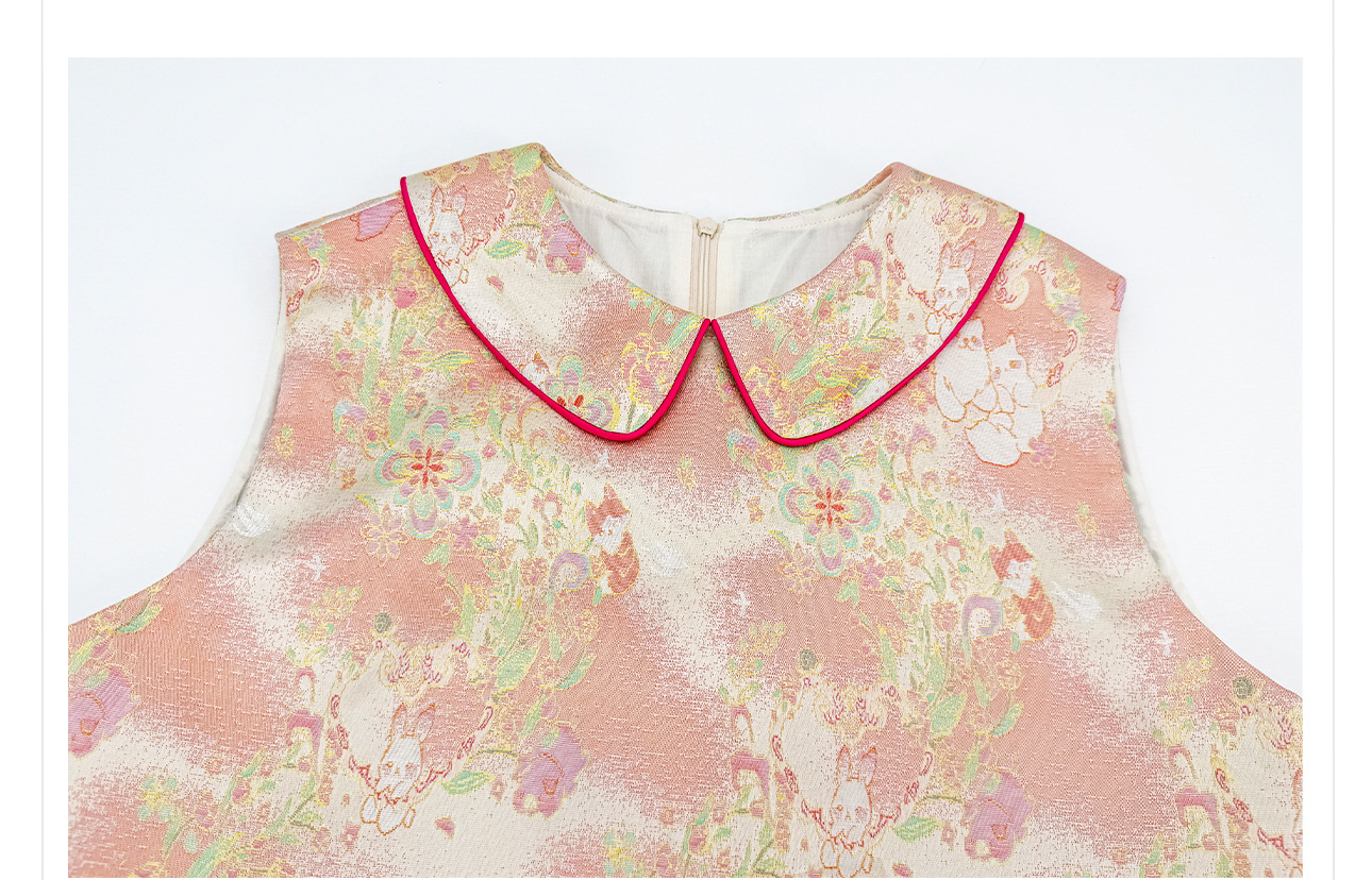 Bộ áo gile + chân váy nữ phong cách Trung Hoa mới, chất liệu jacquard cao cấp, form thắt eo thanh lịch — Áo khoác Carmine, Trang phục [Áo khoác màu hồng+váy đỏ], Màu đỏ nửa váy chi tiết 13