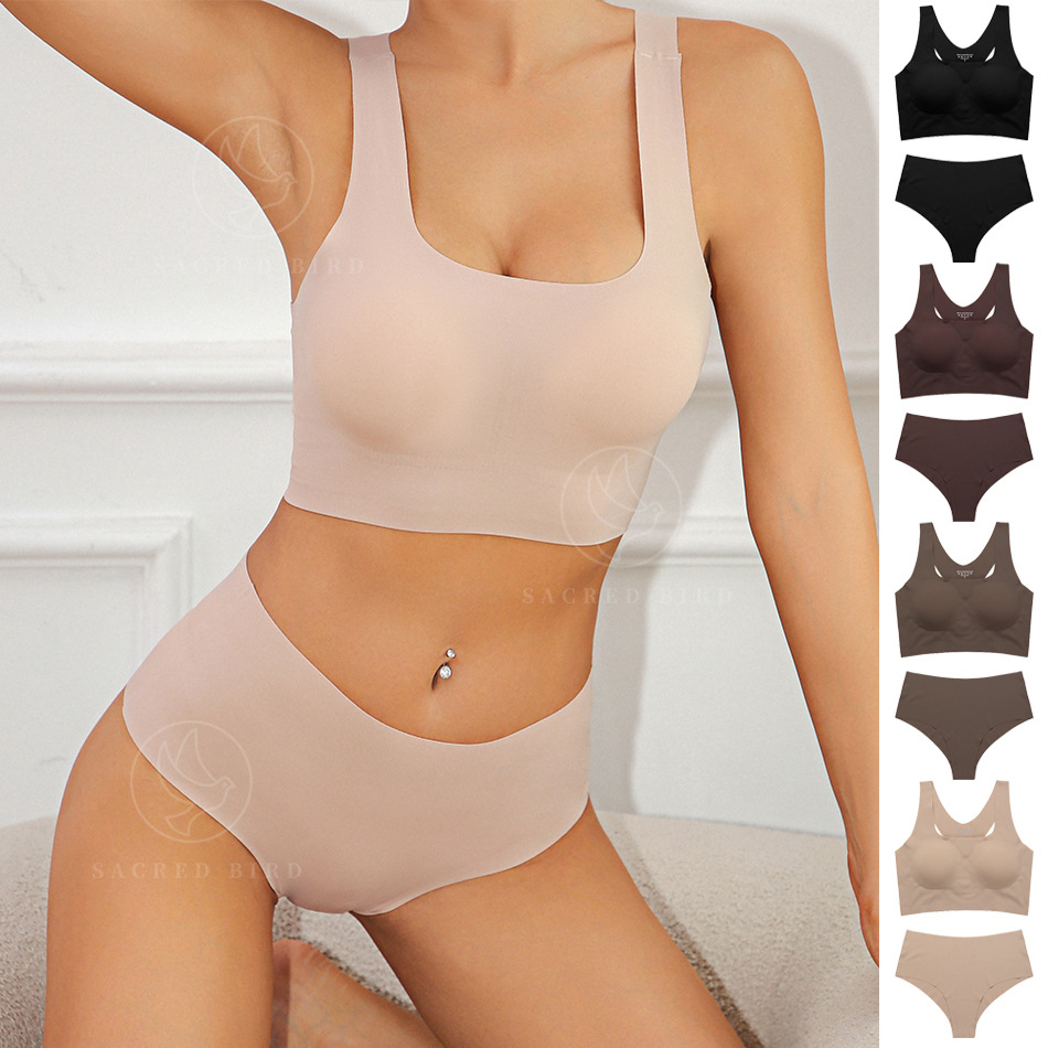 Cross-border large size small chest gathering women's underwear set with seamless triangle panties and bra without steel wire 