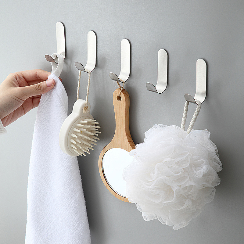 J型不锈钢304挂钩 厨房浴室强力免打孔门后L不锈钢挂钩粘钩