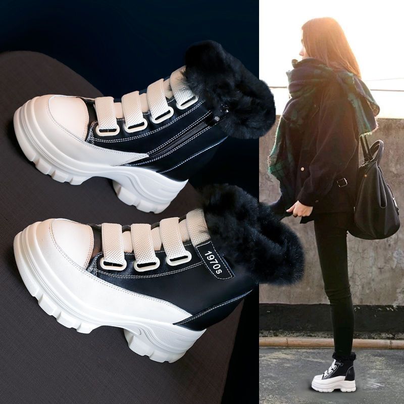 Doposci da donna 2024, la nuova altezza interna ispessita in peluche invernale aumenta i versatili stivali Martin, pelle e pelliccia_voghion.com