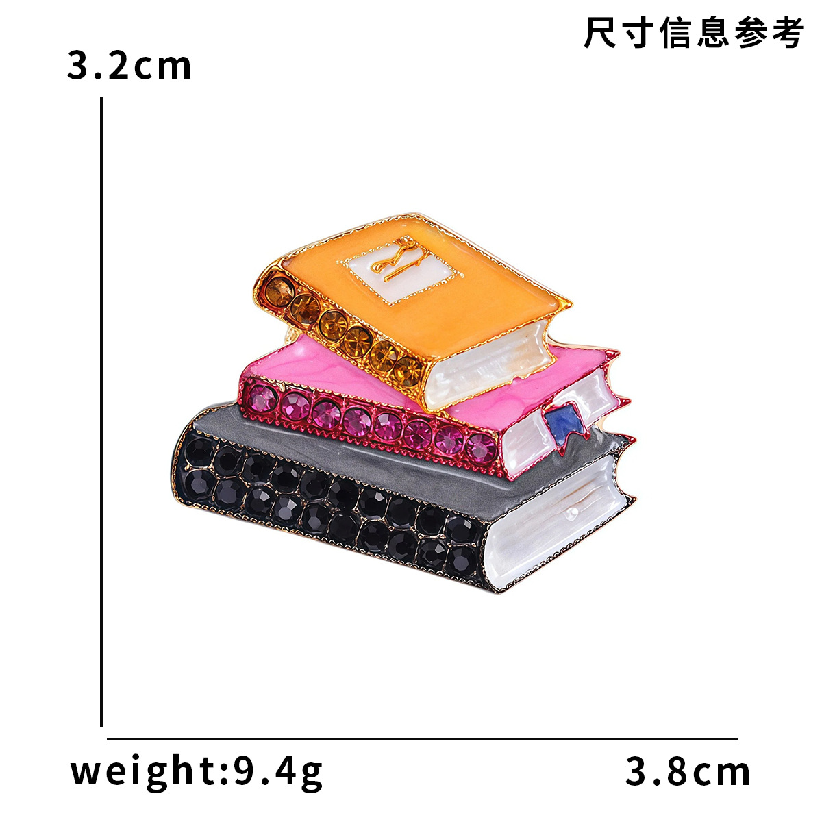 European and American New Enamel Rhinestone Three-Book Shaped Brooch Creative Pin Trendy Unisex Clothing Accessory Brooch Jewelry