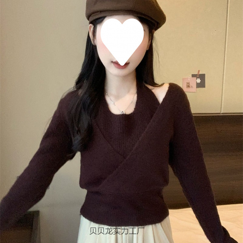 女装秋套设计感小众纯欲假两件短款上衣女秋冬针织衫打底内搭毛衣