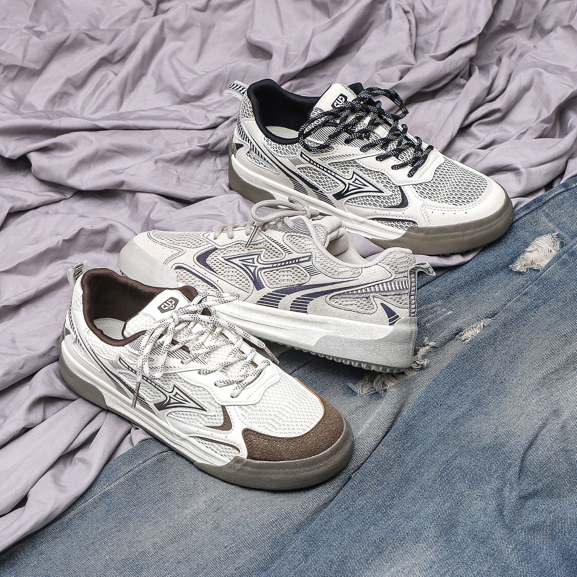 Yuanbo2025 verano nuevos zapatos respirables de malla para hombres, zapatos de entrenamiento de moda, zapatos de moda para hombres, zapatos de moda, zapatos de suela gruesa