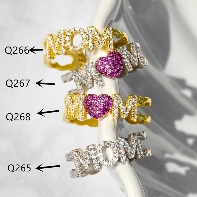6g Weight Zircon Inlay Material Open Rings Classification Adjustable Ring Size 1 Piece Quantity Daily, Street Occasion Copper Material Letter, Heart Shape Pattern Women's Gender Inlay Design Shiny Style Shiny Letter Heart Shape Copper Inlay Zircon Open Rings 4