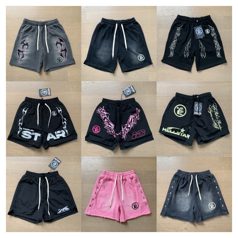 Cross-Border Original Hellstar Washed and Distressed Casual Shorts Flame Print Trendy Brand Hell Star Five-Point Pants Cross-Border Original Hellstar Washed and Distressed Casual Shorts Flame Print Trendy Brand Hell Star Five-Point Pants