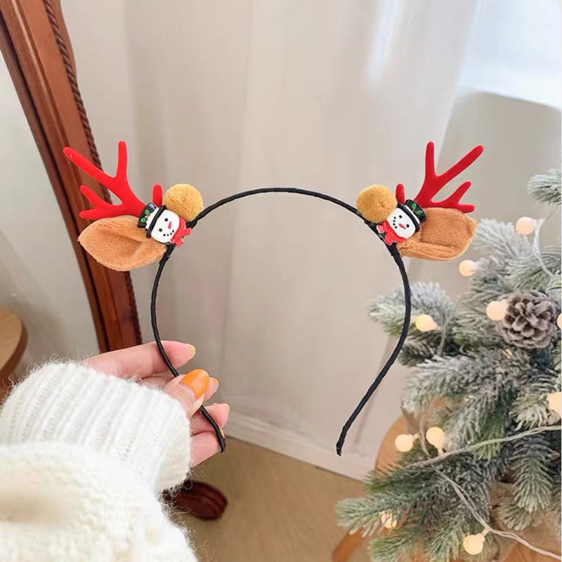 国境を越えたクリスマス森系ヘアバンド雪だるま鹿角ヘアアクセサリー子供祭りヘアクリップかわいいパーティー髪飾り|undefined