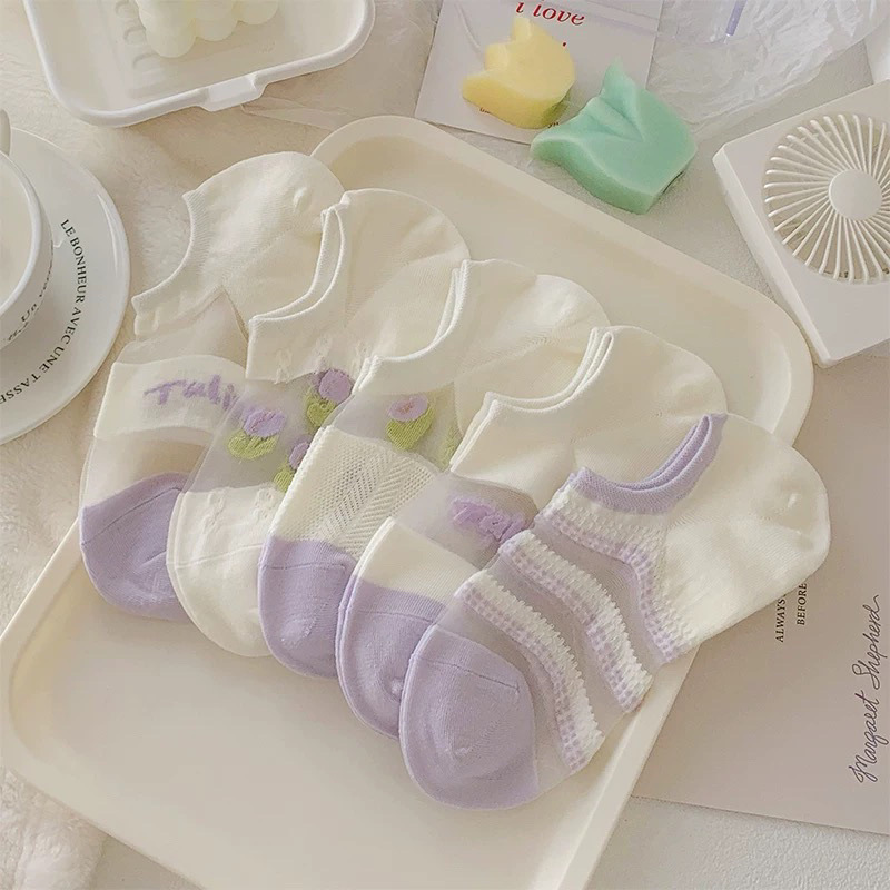 Socks Boat Socks Shallow Mouth Summer Mesh Thin Women's Short Cute Hollow Non-Slip Non-Breathable Invisible Glass Silk