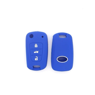 Car key cover suitable for modern I30 Lang Tucson famous figure folding 3 key silicone key case without car logo (Static Rod/Key Bag) - dark-blue