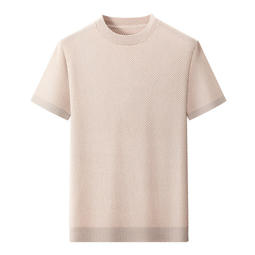 Men's Pure Cotton Short Sleeve T-Shirt 2025 Summer New Light Luxury High-End Pineapple Pattern Knit Crew Neck Half-Shirt