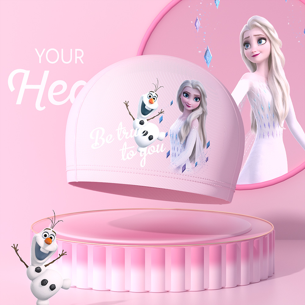 Gorro de natación para niños y niñas de Disney, tela cómoda que no aprieta la cabeza, nuevo estilo bonito para niñas con cabello largo, equipo de natación profesional.