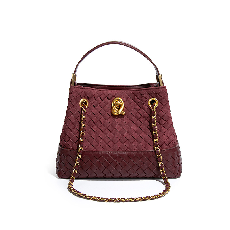 2025 New Women's Suede Small Fragrant Travel Bag, Shoulder Bag, Hand-Woven Bucket Bag - Thumbnail 6