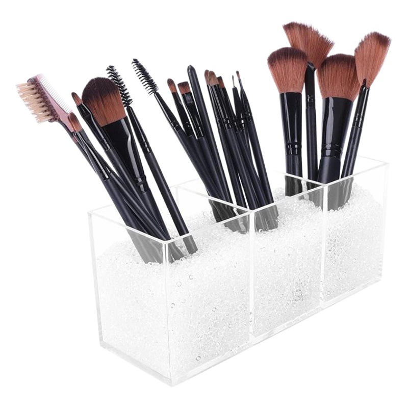 Escritorio acrílico maquillaje cepillo caja de almacenamiento de cosméticos de tres rejilla contenedor de acrílico lápiz contenedor lápiz papelería almacenamiento
