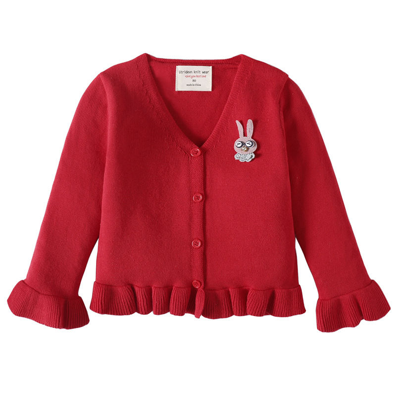 2023 primavera y otoño estilo coreano oreja de madera cuello en V punto cardigan abrigo de algodón chal niños suéter de bebé cardigan