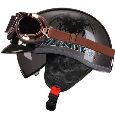 Half Helmet Electric Motorcycle Helmet Japanese, Motosiklet kaskı (dəbilqə) - bright-gray-demon-hunter-tea-mirrorcopper-mirror-m