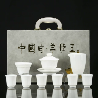 羊脂玉白瓷功夫茶具套装家用办公泡茶壶盖碗茶杯陶瓷高档轻奢礼品
