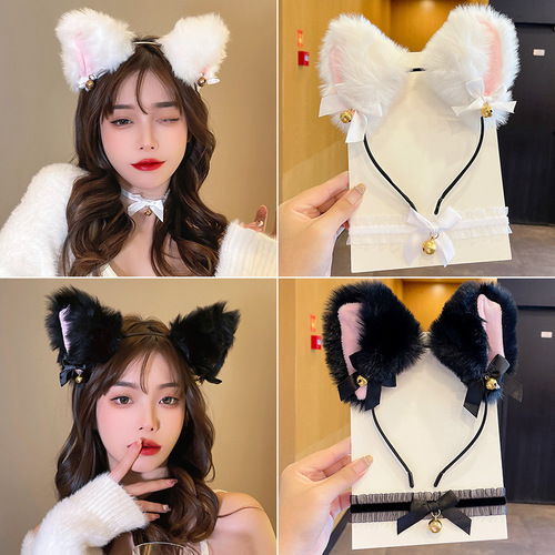 White cat ear headband for women, autumn and winter plush black sexy cat headband, hair bundle, versatile headband hairpin for going out